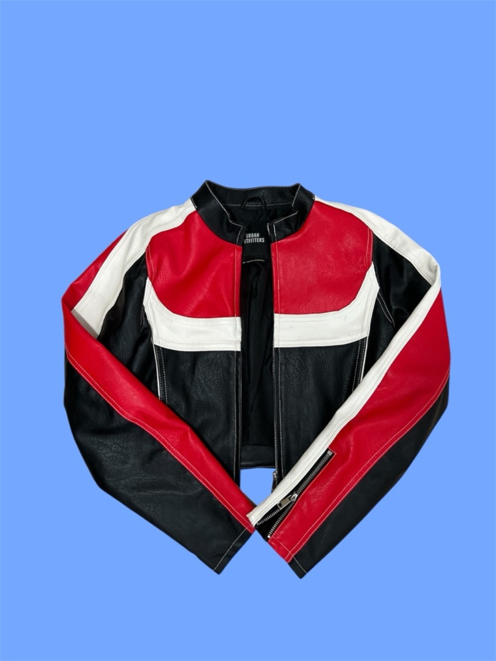 Urban Outfitters Red, Black & White Colorblock Leather Jacket